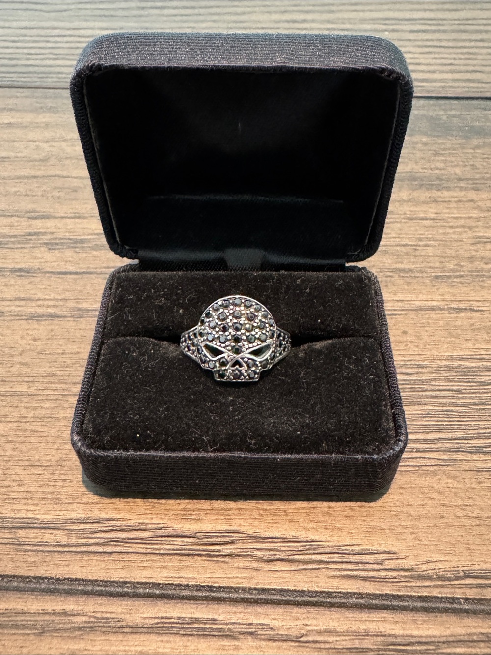 Harley-Davidson Black Spinel and Sterling Silver Skull Ring Size 6